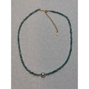 Marilyn Schiff Amazonite Pearl Necklace Sterling Silver 925 Gold Tone